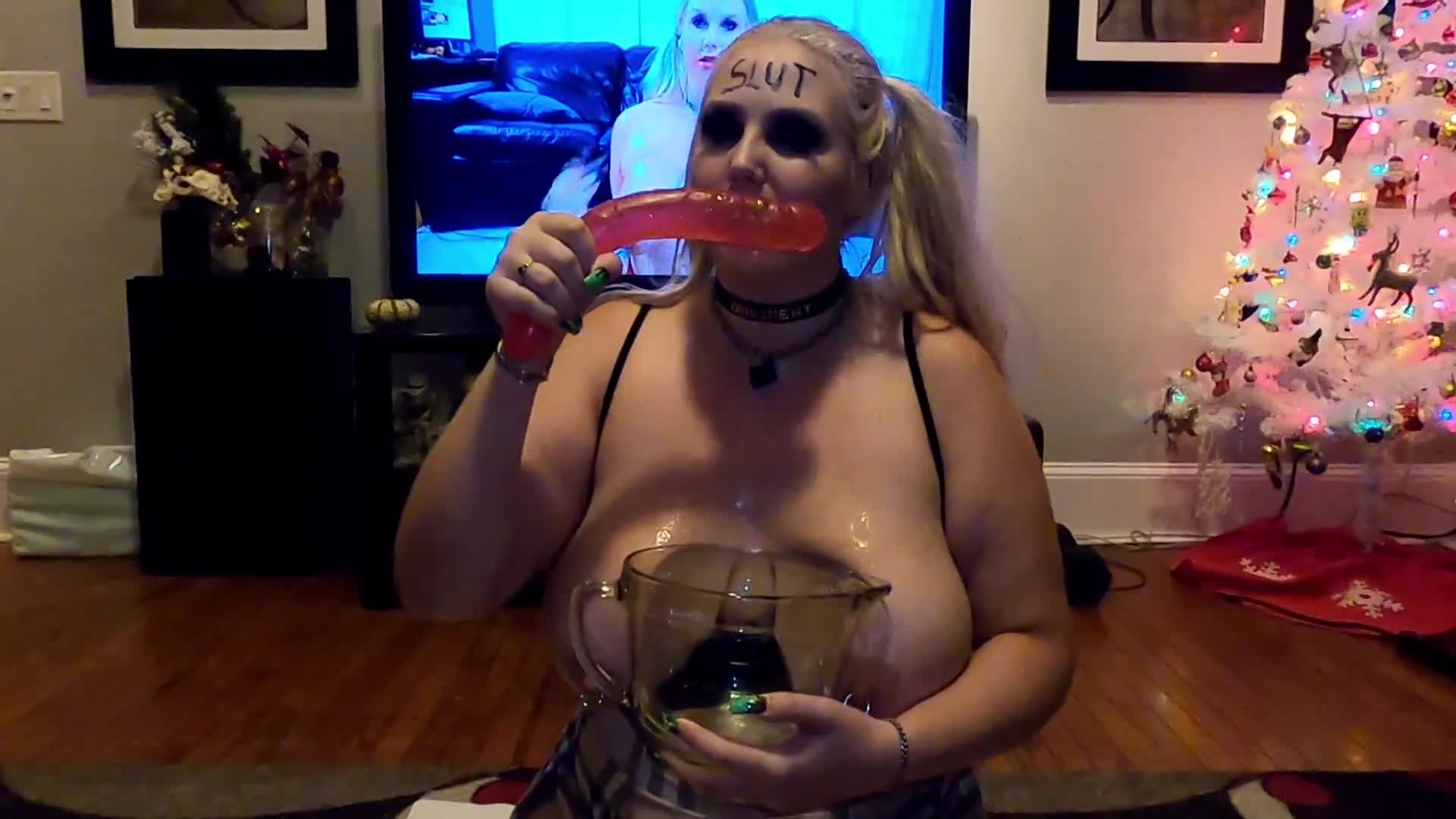 Big tit spit slut at your service!